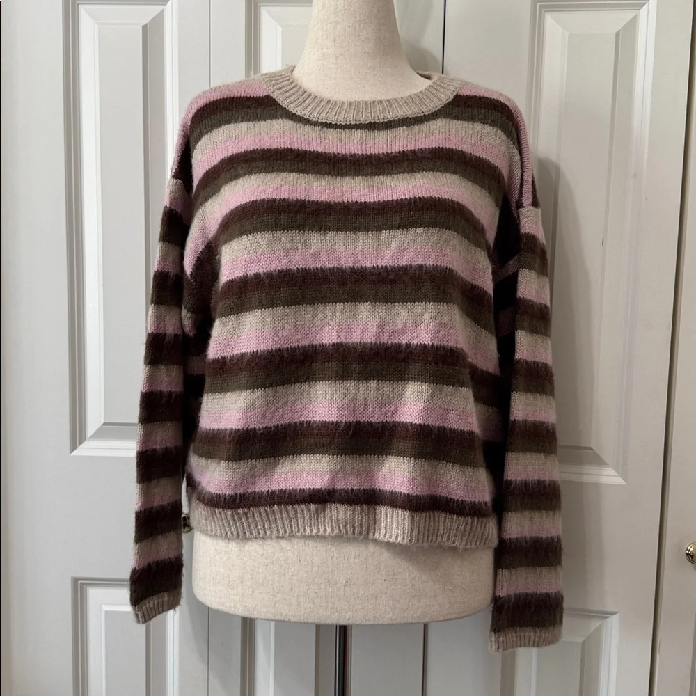 EDIKTED Striped Oversized Cropped Sweater in Pink and Brown/Beige Mix -Size M/L - Picture 4 of 13